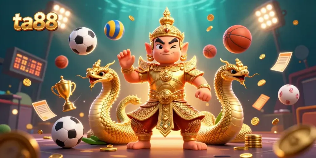 Experience excitement at ta88 with a vibrant scene of dynamic sports betting elements amid stunning 3D illustrations.