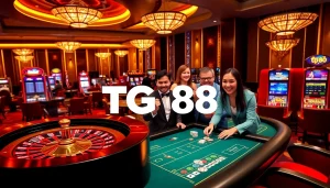Players engaging in glamorous gambling actions at tg88 trang chủ casino, featuring roulette and slot machines.