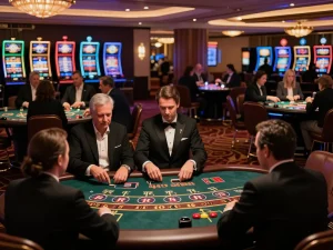 Players enjoying dynamic blackjack and roulette games at 98win vin casino floor under glamorous lighting