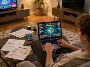 Engaging in an exciting 888slot game while cozy at home, blending strategy and entertainment