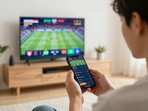 Fun88 mobile sports betting scene with live odds displayed on smartphone and excitement in the air.