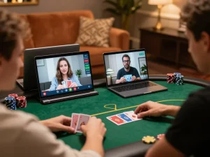 Engaged players strategizing in an online poker game at CM88 Casino, showcasing interactive gameplay.