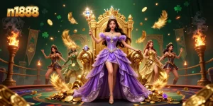 Experience the thrill of n1888 with a stunning casino scene filled with golden elements and vibrant characters.