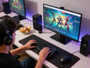 Engaged player enjoying live casino games on 789betviet platform from a stylish home setup