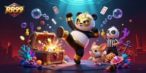 Engage in thrilling action with RR99, featuring a luchador panda in a dynamic kick.