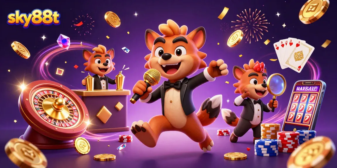 Catch the excitement at sky88t with hyenas enjoying comedy and casino thrills in a vibrant scene.