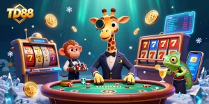 Experience TD88, the vibrant world of online gaming with a high-roller giraffe at the poker table.