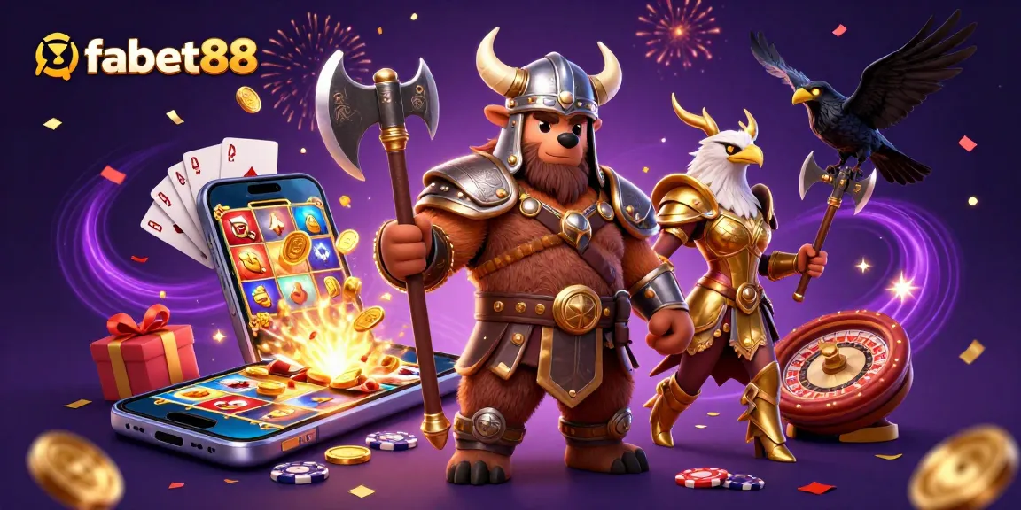 Engage in exciting games at fabet88 with a vibrant 3D casino scene filled with action.