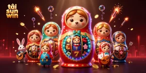 Tải sun win and spin the jackpot with 3D vibrant casino-themed illustration showcasing iconic elements.